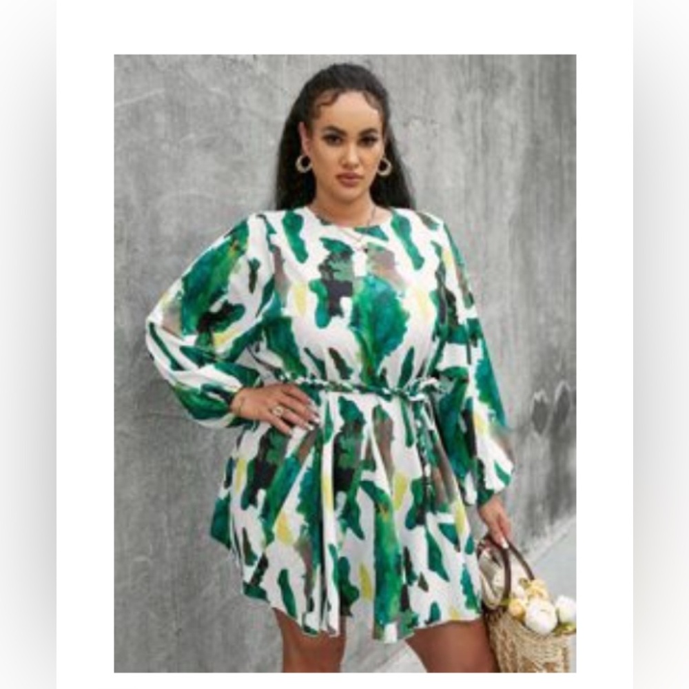 Simplee Plus, Multicolored Abstract Belted Dress